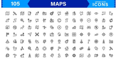 UI, GPS ve Seyahat Uygulamaları için Modern Navigasyon ve Konum Haritaları Simge Koleksiyonu