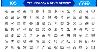 Nihai Teknoloji ve Geliştirme Sembolleri Ayarlandı. Profesyoneller için Asgari, Vektör tabanlı Simgeler