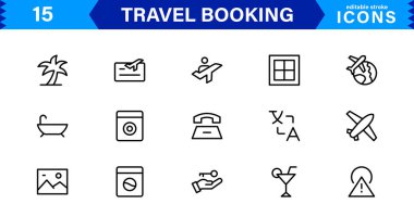 Rezervasyon, Uçuş ve Seyahat Planları için Simge Tasarımları ile Streamline Seyahat Rezervasyonları. Seyahat Endüstrisindeki Web siteleri, Uygulamalar ve Kullanıcı Arayüzleri için mükemmel.