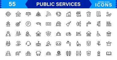Dijital projeleriniz için Profesyonel Kamu Hizmetleri Simgeleri. Bu Koleksiyon Sağlık, Güvenlik, Ulaşım ve Toplum Hizmetleri Sembollerini içerir..