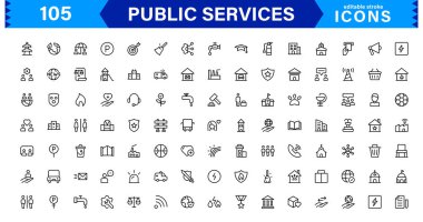 Dijital projeleriniz için Profesyonel Kamu Hizmetleri Simgeleri. Bu Koleksiyon Sağlık, Güvenlik, Ulaşım ve Toplum Hizmetleri Sembollerini içerir..