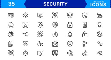 Modern Güvenlik Simgesi Vektör İllüstrasyonu. Güvenlik ve Profesyonel Tasarım Projeleri için Temel Koruma, Kalkan ve Kilit Simgeleri.