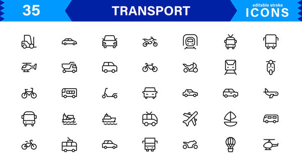 Современная транспортная иконка с векторной иллюстрацией. Основные транспортные средства, инфраструктура и транспортные средства для профессиональных транспортных разработок.