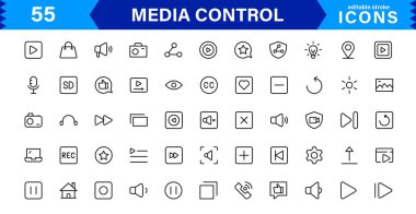 Modern Ortam Kontrol Simgesi Vektör İllüstrasyonunu Ayarla. Akımlı Ortam Projeleri için Temel Oynatma, Ses ve Navigasyon Simgelerini İçerir.
