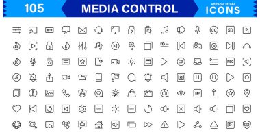 Modern Ortam Kontrol Simgesi Vektör İllüstrasyonunu Ayarla. Akımlı Ortam Projeleri için Temel Oynatma, Ses ve Navigasyon Simgelerini İçerir.