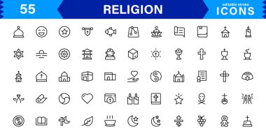 Modern Din Simgeleri Ayarlandı. İnanç, İnanç ve Kültürel Projeler için Vektör Çizgisi Sanat Sembolleri