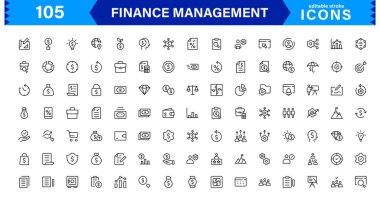 Ekonomik, muhasebe ve para takibi için hazırlanmış temiz ve asgari Finans Yönetimi simgesi paketi.