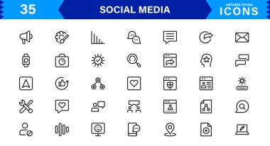 Asgari Profesyonel Vektör Biçiminde Modern Sosyal Medya Simgesi İletişim, Ağ, Sohbet, Paylaşma ve Bildirim Sembolleri