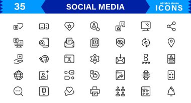 Asgari Profesyonel Vektör Biçiminde Modern Sosyal Medya Simgesi İletişim, Ağ, Sohbet, Paylaşma ve Bildirim Sembolleri