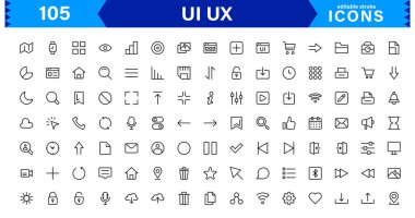 UI UX Tasarım Simgeleri Arayüz, Navigasyon, Prototip ve Kullanıcı Akımı 'na odaklanmış Minimal, Modern ve Yüksek Kaliteli Vektör Biçimi