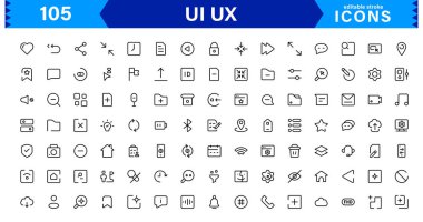 UI UX Tasarım Simgeleri Arayüz, Navigasyon, Prototip ve Kullanıcı Akımı 'na odaklanmış Minimal, Modern ve Yüksek Kaliteli Vektör Biçimi