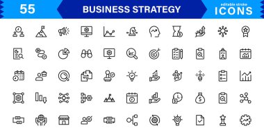 Profesyonel İş Stratejisi Simgesi: Planlama, Analiz, Hedefler, Yenilik ve Temiz Minimum Vektör Biçiminde Büyüme