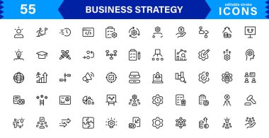 Profesyonel İş Stratejisi Simgesi: Planlama, Analiz, Hedefler, Yenilik ve Temiz Minimum Vektör Biçiminde Büyüme