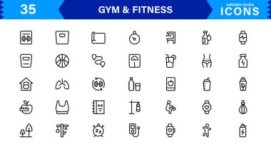 Modern Jimnastik ve Spor Simgeleri Dambıllar, Kaslar, Rutinler, Vücut Geliştirme ve Aktif Yaşam Tarzını SEO Optimize Edilmiş Vektör Biçiminde Gösteriyor