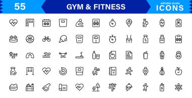 Modern Jimnastik ve Spor Simgeleri Dambıllar, Kaslar, Rutinler, Vücut Geliştirme ve Aktif Yaşam Tarzını SEO Optimize Edilmiş Vektör Biçiminde Gösteriyor