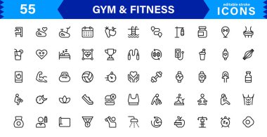 Modern Jimnastik ve Spor Simgeleri Dambıllar, Kaslar, Rutinler, Vücut Geliştirme ve Aktif Yaşam Tarzını SEO Optimize Edilmiş Vektör Biçiminde Gösteriyor