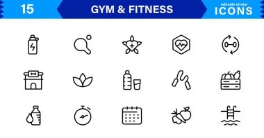 Modern Jimnastik ve Spor Simgeleri Dambıllar, Kaslar, Rutinler, Vücut Geliştirme ve Aktif Yaşam Tarzını SEO Optimize Edilmiş Vektör Biçiminde Gösteriyor