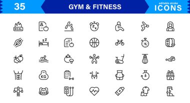 Modern Jimnastik ve Spor Simgeleri Dambıllar, Kaslar, Rutinler, Vücut Geliştirme ve Aktif Yaşam Tarzını SEO Optimize Edilmiş Vektör Biçiminde Gösteriyor