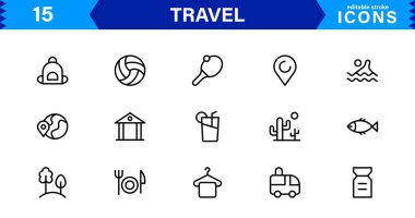 Seyahat Simgesi Ayarları Uçak, Bagaj, Varış, Pasaport ve Seyahat Sembolleri Temiz, Profesyonel Vektör Tasarımı