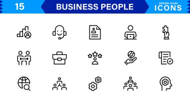 İş İnsanları Simgesi Temsili Liderlik, Takım Çalışması, Toplantılar, Büyüme ve Minimalist, Profesyonel ve İndirmeye Hazır Biçimde Başarı Ayarladı