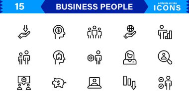İş İnsanları Simgesi Temsili Liderlik, Takım Çalışması, Toplantılar, Büyüme ve Minimalist, Profesyonel ve İndirmeye Hazır Biçimde Başarı Ayarladı