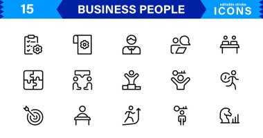 İş İnsanları Simgesi Temsili Liderlik, Takım Çalışması, Toplantılar, Büyüme ve Minimalist, Profesyonel ve İndirmeye Hazır Biçimde Başarı Ayarladı