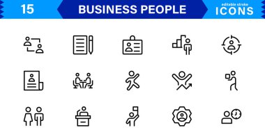 İş İnsanları Simgesi Temsili Liderlik, Takım Çalışması, Toplantılar, Büyüme ve Minimalist, Profesyonel ve İndirmeye Hazır Biçimde Başarı Ayarladı