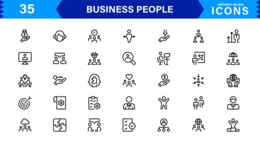 İş İnsanları Simgesi Temsili Liderlik, Takım Çalışması, Toplantılar, Büyüme ve Minimalist, Profesyonel ve İndirmeye Hazır Biçimde Başarı Ayarladı