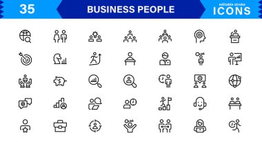 İş İnsanları Simgesi Temsili Liderlik, Takım Çalışması, Toplantılar, Büyüme ve Minimalist, Profesyonel ve İndirmeye Hazır Biçimde Başarı Ayarladı