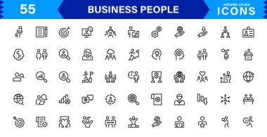 İş İnsanları Simgesi Temsili Liderlik, Takım Çalışması, Toplantılar, Büyüme ve Minimalist, Profesyonel ve İndirmeye Hazır Biçimde Başarı Ayarladı