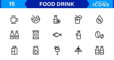 Yemek ve İçecek Simgesi Koleksiyonu Mutfak, İçecek, Sağlıklı Yemek, Yemek ve Yemek Simgeleri Minimalist, İndirmeye Hazır Biçimli