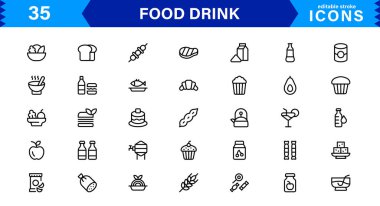 Yemek ve İçecek Simgesi Koleksiyonu Mutfak, İçecek, Sağlıklı Yemek, Yemek ve Yemek Simgeleri Minimalist, İndirmeye Hazır Biçimli
