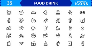 Yemek ve İçecek Simgesi Koleksiyonu Mutfak, İçecek, Sağlıklı Yemek, Yemek ve Yemek Simgeleri Minimalist, İndirmeye Hazır Biçimli