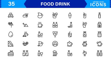 Yemek ve İçecek Simgesi Koleksiyonu Mutfak, İçecek, Sağlıklı Yemek, Yemek ve Yemek Simgeleri Minimalist, İndirmeye Hazır Biçimli