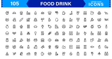 Yemek ve İçecek Simgesi Koleksiyonu Mutfak, İçecek, Sağlıklı Yemek, Yemek ve Yemek Simgeleri Minimalist, İndirmeye Hazır Biçimli