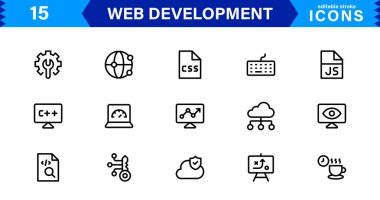 Profesyonel, Temiz Vektör Stylinde Modern Web Geliştirme Simgesi Kodlama, Web Siteleri, Programlama, Tasarım ve Geliştirme Konseptleri