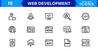 Profesyonel, Temiz Vektör Stylinde Modern Web Geliştirme Simgesi Kodlama, Web Siteleri, Programlama, Tasarım ve Geliştirme Konseptleri