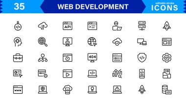 Profesyonel, Temiz Vektör Stylinde Modern Web Geliştirme Simgesi Kodlama, Web Siteleri, Programlama, Tasarım ve Geliştirme Konseptleri