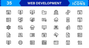 Profesyonel, Temiz Vektör Stylinde Modern Web Geliştirme Simgesi Kodlama, Web Siteleri, Programlama, Tasarım ve Geliştirme Konseptleri