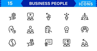 İş İnsanları Simgesi Temsili Liderlik, Takım Çalışması, Toplantılar, Büyüme ve Minimalist, Profesyonel ve İndirmeye Hazır Biçimde Başarı Ayarladı