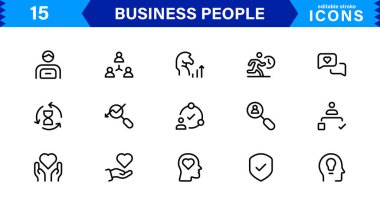 İş İnsanları Simgesi Temsili Liderlik, Takım Çalışması, Toplantılar, Büyüme ve Minimalist, Profesyonel ve İndirmeye Hazır Biçimde Başarı Ayarladı