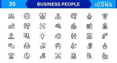 İş İnsanları Simgesi Temsili Liderlik, Takım Çalışması, Toplantılar, Büyüme ve Minimalist, Profesyonel ve İndirmeye Hazır Biçimde Başarı Ayarladı