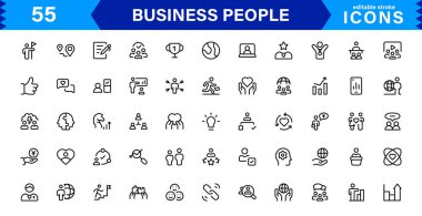 İş İnsanları Simgesi Temsili Liderlik, Takım Çalışması, Toplantılar, Büyüme ve Minimalist, Profesyonel ve İndirmeye Hazır Biçimde Başarı Ayarladı