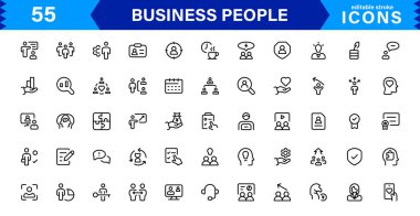 İş İnsanları Simgesi Temsili Liderlik, Takım Çalışması, Toplantılar, Büyüme ve Minimalist, Profesyonel ve İndirmeye Hazır Biçimde Başarı Ayarladı