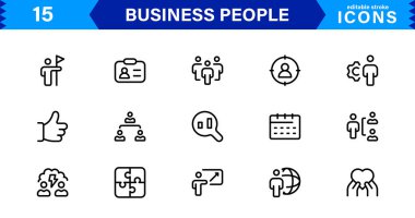 İş İnsanları Simgesi Temsili Liderlik, Takım Çalışması, Toplantılar, Büyüme ve Minimalist, Profesyonel ve İndirmeye Hazır Biçimde Başarı Ayarladı