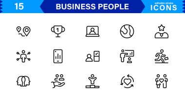 İş İnsanları Simgesi Temsili Liderlik, Takım Çalışması, Toplantılar, Büyüme ve Minimalist, Profesyonel ve İndirmeye Hazır Biçimde Başarı Ayarladı