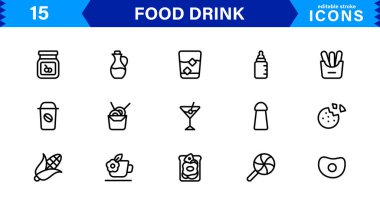 Yemek ve İçecek Simgesi Koleksiyonu Mutfak, İçecek, Sağlıklı Yemek, Yemek ve Yemek Simgeleri Minimalist, İndirmeye Hazır Biçimli