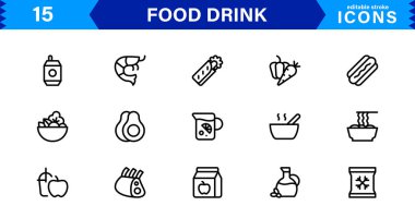 Yemek ve İçecek Simgesi Koleksiyonu Mutfak, İçecek, Sağlıklı Yemek, Yemek ve Yemek Simgeleri Minimalist, İndirmeye Hazır Biçimli