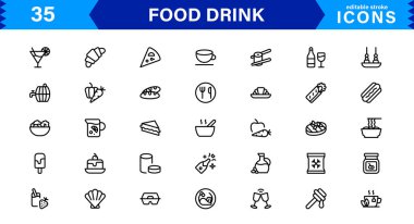 Yemek ve İçecek Simgesi Koleksiyonu Mutfak, İçecek, Sağlıklı Yemek, Yemek ve Yemek Simgeleri Minimalist, İndirmeye Hazır Biçimli
