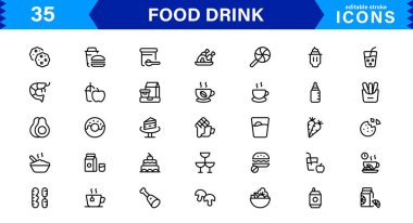 Yemek ve İçecek Simgesi Koleksiyonu Mutfak, İçecek, Sağlıklı Yemek, Yemek ve Yemek Simgeleri Minimalist, İndirmeye Hazır Biçimli